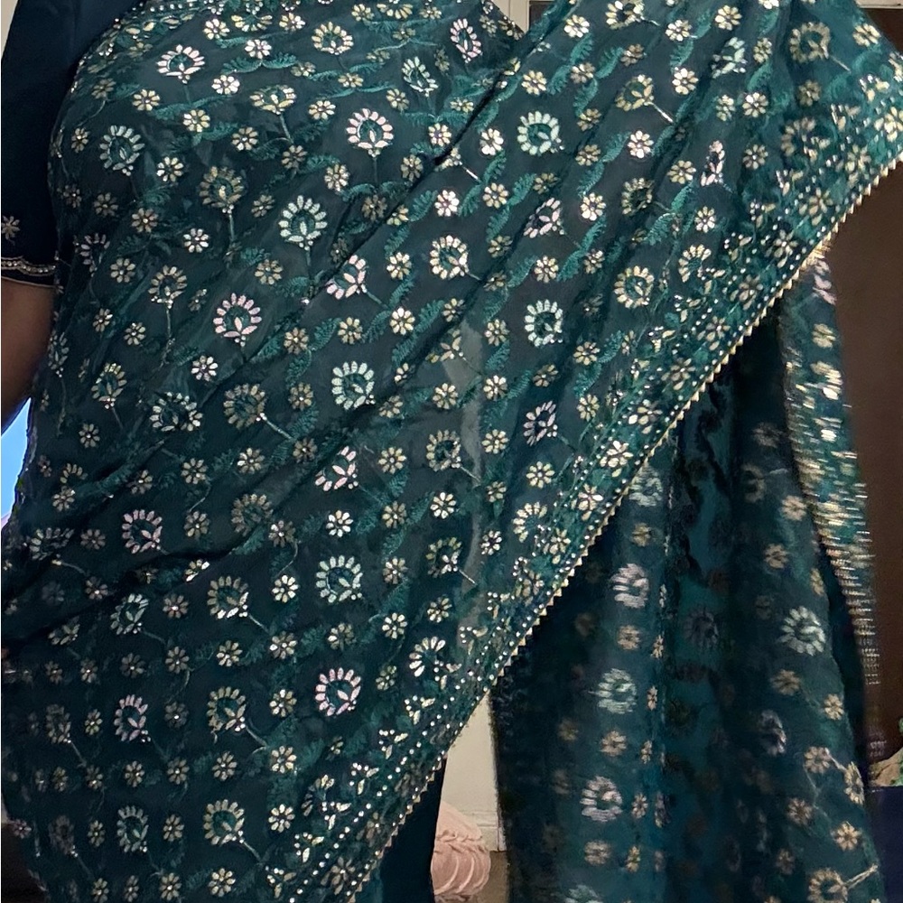 Elegant Women's Teal gotta patti work Saree